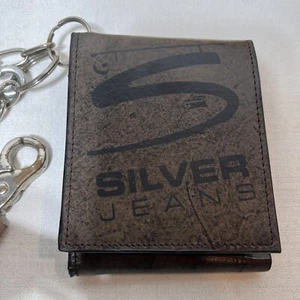 Portafoglio vintage argento jeans bikers triplo con catena RARO - Foto 1 di 23