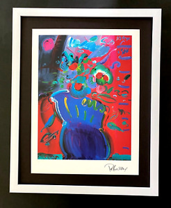 PETER MAX + BEAUTIFUL + SIGNED  FLOWERS PRINT  + NEW FRAME