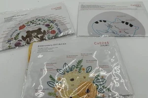 Lot Of 3 Needlepoint Embroidery DIY Kits Bear Flowers Cat Arts & Crafts Stitch - Picture 1 of 10