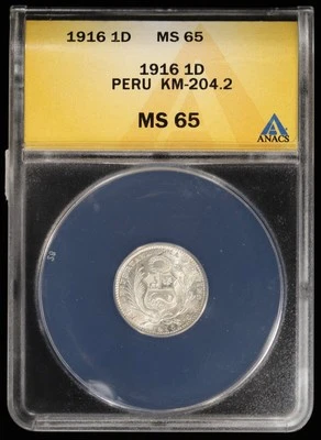 1916 Peru 1 Dino Anacs MS 65 UnDino - Image 1 of 4