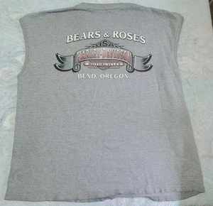 Harley Davidson Sleeveless Muscle Tee Mens 2XL Bend, Oregon Bears & Rose's Grey - Picture 1 of 15