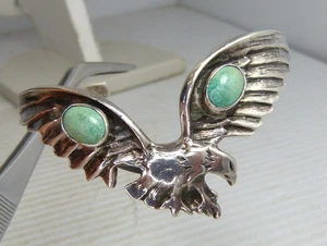 Unique Vintage Navajo Sterling Silver & Turquoise Eagle Cuff Bracelet - Picture 1 of 10