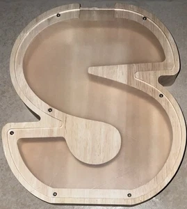 Handmade Wooden Piggy Bank Decoration Letter “S” 9” - Picture 1 of 3