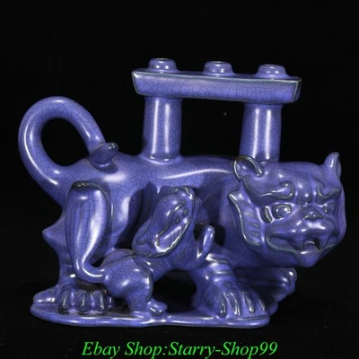 Antigua estatua de bestia dragón porcelana esmalte púrpura horno ru dinastía canción china de 7" Foto 1 de 4