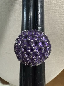 925, Sterling Silber Ring, lila Amethyst rund Cluster Größe 9 1/2 - Bild 1 von 14