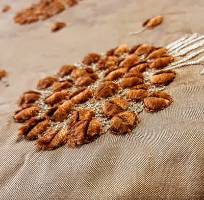 Embroidered 100% Silk Fabric BTY 54" W Irridescent Copper Gold w 3D Floral  - Image 1 of 4