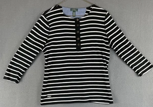 VTG Ralph Lauren Jeans Co. T-Shirt Sz L Black White Striped 3/4 Sleeve Classic - Picture 1 of 9