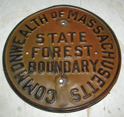 Vintage Commonwealth of Massachusetts Embossed Tin Sign STATE FOREST BOUNDARY - Image 1 of 2