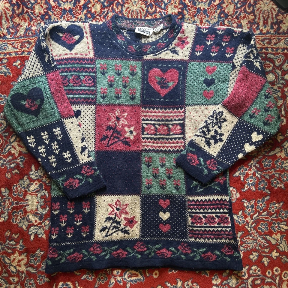 Suéter Pullover Vintage Años 90 Edición Básica Talla S Floral Grandmacore Cottagecore Foto 1 de 4