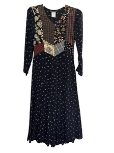 Vestido largo vintage Carole Little floral retazos negro rayón gitano talla 4 - Imagen 1 de 9
