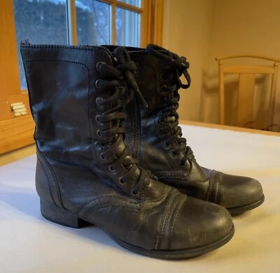 Bota de Combate Steve Madden Original Troopa Para Mujer Cuero Negro 8.5M Foto 1 de 4