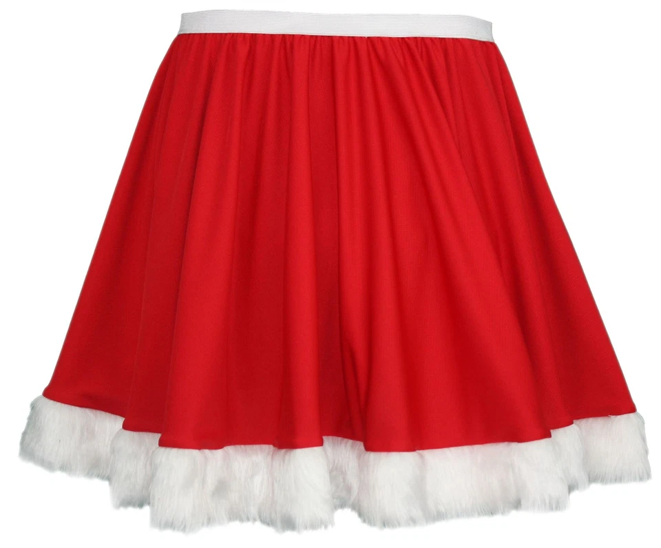 TDD Ladies Red Santa Claus Full Circle 15" Skater Skirt with White Faux Fur Trim