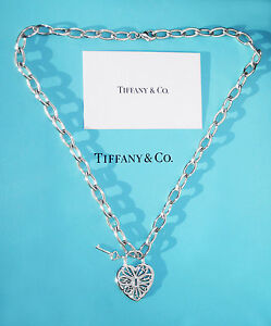 Tiffany & Co Plata de Ley Grande Filigrana Llave Corazón Ovalado Cadena