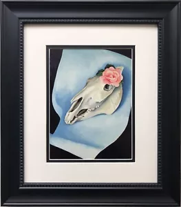 "Calavera de caballo con rosa rosa rosa"" Georgia O'Keeffe estampado artístico enmarcado personalizado nuevo - Imagen 1 de 3