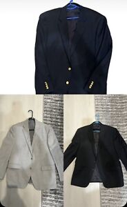 (3) pc Ralph Lauren Mens Blazer Deal Wool Jacket Sports Coat 44R Navy,Black,Grey