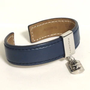 Authentic Bvlgari Parentesi Charm Bracelet Bangle Navy Leather Made in Italy - Picture 1 of 21