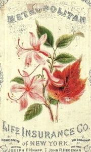 1870s Life Insurance Metropolitan Card Trade Co Victorian  Ny T T Hayes Agent - Picture 1 of 3