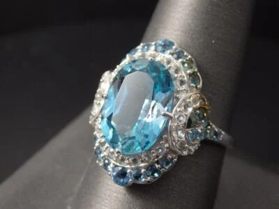 Anillo Esterlina Art Deco Vintage Rarities Topacio Azul con Circón Blanco Talla 10 Foto 1 de 4