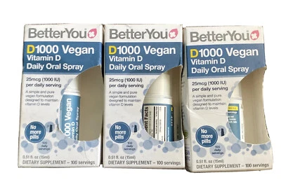 BetterYou D1000 VEGANO Vitamina D3 Spray Oral 1000UI 15 ml -100 Porciones Cada Lote de 3 Foto 1 de 4