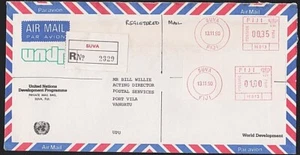 FIJI 1990 Registered meter cover Suva to Vanuatu ex UN World Development...B1374 - Picture 1 of 1