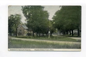 Antigua postal Groton MA Mass, vista a la calle, escuela de capellanes, letrero Groton Inn - Imagen 1 de 2
