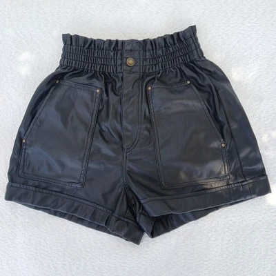 超性感 Zara 黑色人造皮革弹性腰带高腰短裤 4 码  — 第 1/4 张图片