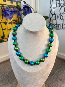 Damen Halskette Collier eloxierten Unisex Aluminium Perlen Ø14mm Türkis Armband - Picture 1 of 7