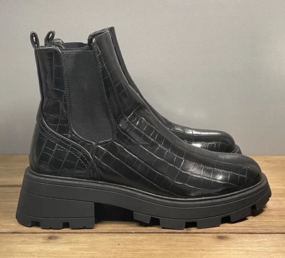 Женские сапоги Topshop модель Bella Chelsea размер 42 черные коренастые на платформе с выступами под крокодиловое тиснение - Изображение 1 из 4