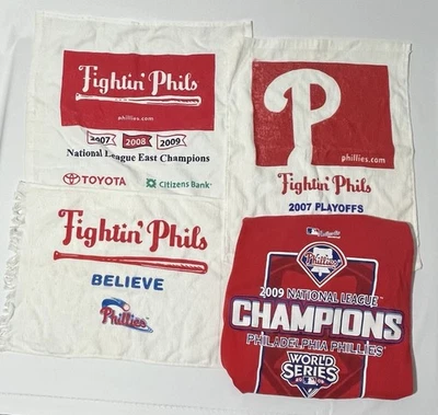 2007-2009 Philadelphia Phillies Lot- 3 Rally Towels And  1 Size L Champion Shirt - Image 1 of 4