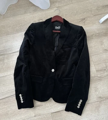 Dolce & Gabbana Women’s Velvet Gold Button Luxury Black Blazer Jacket Size 44 - Image 1 of 4