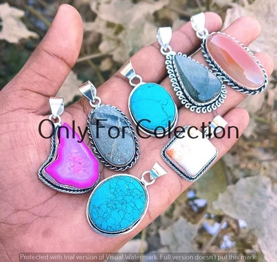 925 Sterling Silver Plated Turquoise & Mix Gemstone Pendant Lot Antique Jewelry - Image 1 of 3