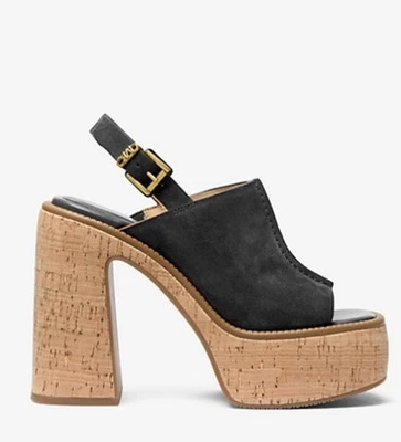 Sandalia Plataforma Michael Kors Leia Negra Gamuza Talla 5 Nueva En Caja Foto 1 de 4