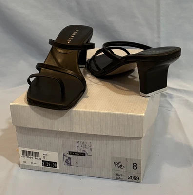 Zapatos de desfile: sandalias de cuero negras con tiras (sin correa para el tobillo) tacón de 2 pulgadas talla 8 Foto 1 de 4