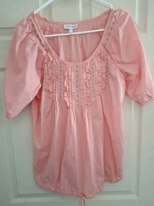Fashion Bug Womens Drawstring Blouson Blouse Top Orange Pintuck Pleats Size L - Picture 1 of 6