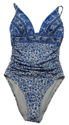 NEW J. Crew 8 Plunging Swimsuit One-Piece Floral Blue Paisley Plunge Neckline - Image 1 of 4