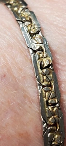 Vintage flache Kette Tennis Armband goldfarben silberfarben gemischte Metalle Nuggets 7" - Bild 1 von 12