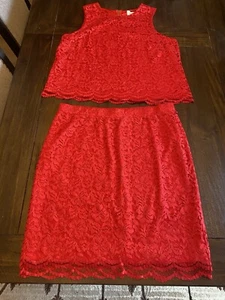 Women’s Elle Red Lace Top And Skirt Set 14/XL Sexy - Picture 1 of 13