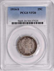 1914-S Barber Quarter : PCGS VF20 - Picture 1 of 4