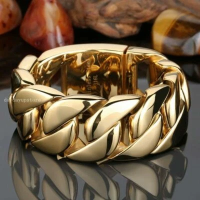 Brazalete de eslabones de oro cubano de acero inoxidable 316L pesado de 30 mm para hombre joyería genial Foto 1 de 4