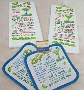 NEU Set 4 TIEFKÜHL MARGARITA Küchentücher Topflappen Rezept blau limettengrün  - Bild 1 von 3