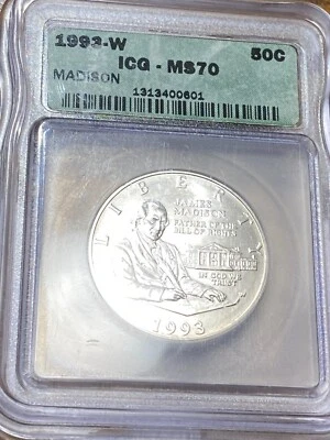1993-W Madison Silver Half Dollar ICG MS70 White Best Price* CHRC (formerly CHN) - Image 1 of 2