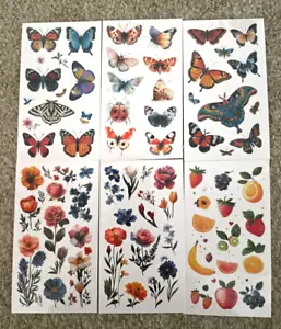 Temporary Tattoos Adult Men Women 6 Sheets Butterfly Flowers Fruit Butterflies - Picture 1 of 2