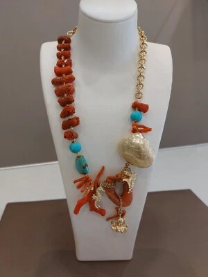 Collana in Argento 925 con Corallo, Turchese e Crisocolla - Immagine 1 di 2