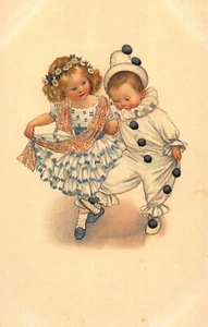 J2A50: UNTITLED GIRL & BOY DANCE IN COSTUME: M. MUNK M M VIENNA CINTAGE POSTCARD - Picture 1 of 2