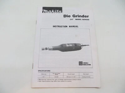 MAKITA Tool Instruction Manual Die Grinder 1/4" Model GE0600 - Image 1 of 4
