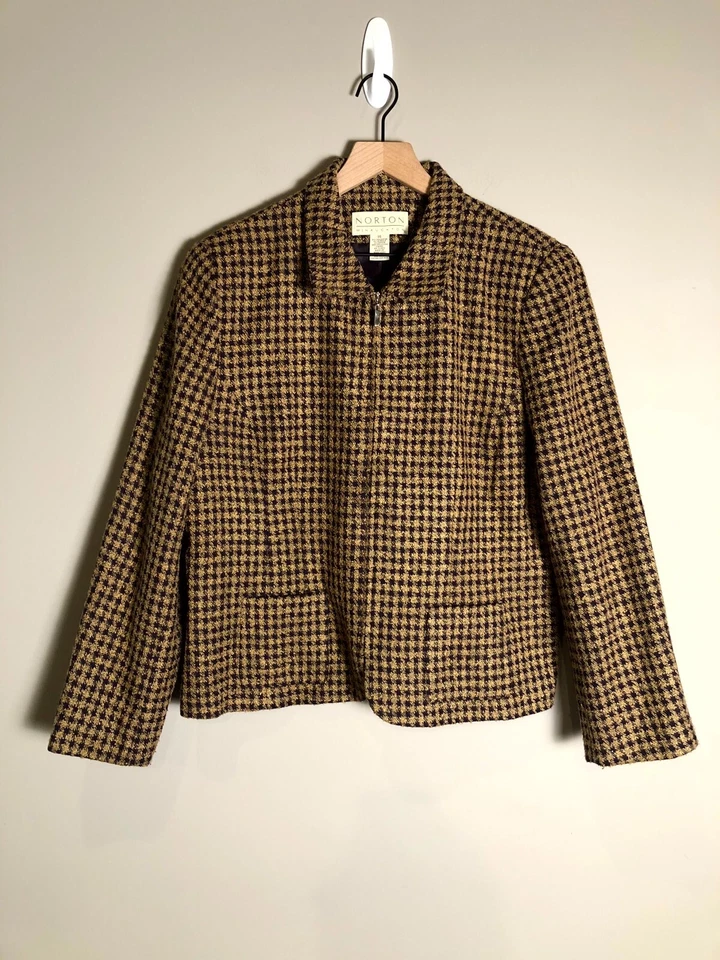 Chaqueta Blazer Norton McNaughton Ciruela Púrpura Tostado Pata de Gallo Cremallera Completa Academia 14 Foto 1 de 4