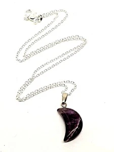 Amethyst Moon Pendant Necklace Crescent Crystal Gemstone Reiki Healing Jewellery - Picture 1 of 12