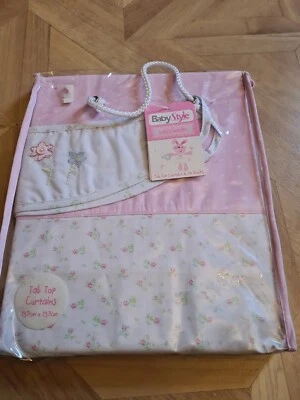 Lovely tabtop curtains 54x54 in pink with white fliral bottom panel + tiebacks  - Image 1 of 4
