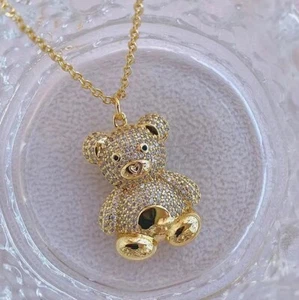 Beautiful Gold Teddy Bear Crystal Necklace, Bling, Cute for Wife, Daughter - Picture 1 of 2