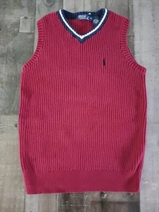 Polo Ralph Lauren Youth Sweater Vest Medium Burgundy/blue/white V Neck - Picture 1 of 7